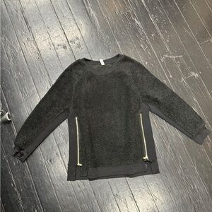 Black Fuzzy Sweater with Zipper Accents